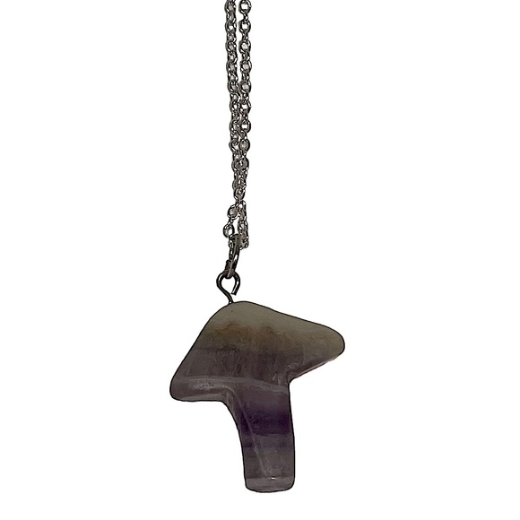 Agate mushroom translucent purple & green pendant necklace on silver chain NEW - Picture 4 of 12